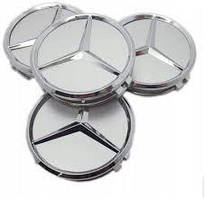 Ковпачки (заглушки) в литі диски Mercedes-Benz (Мерседес-Бенц) Мерс 75 мм Хром лого (сріблясті)