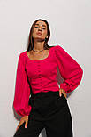 Жіноча лляна блуза з довгим рукавом у малиновому кольорі в розмірі L, фото 2