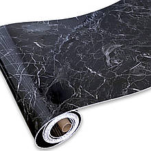 Самоклеюча вінілова плитка в рулоні чорний мармур 3000х600х2мм (81036-1-глянець) SW-00001289