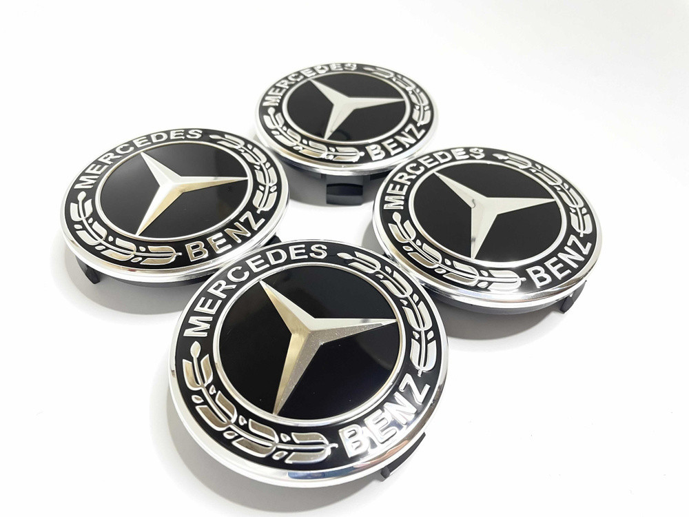 Ковпачки (заглушки) в литі диски Mercedes-Benz (Мерседес-Бенц) Мерс 75 мм Чорні (хром)  лого