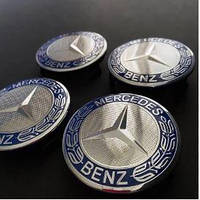 Ковпачки (заглушки) в литі диски Mercedes-Benz (Мерседес-Бенц) Мерс 75 мм синій обідок хром лого