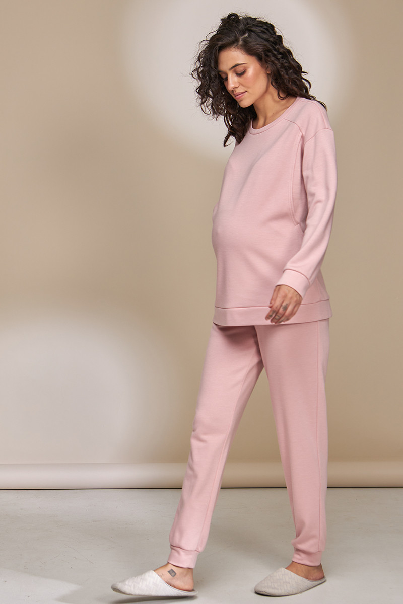 Тепла піжама з начосом для вагітних та годування WENDY рожева