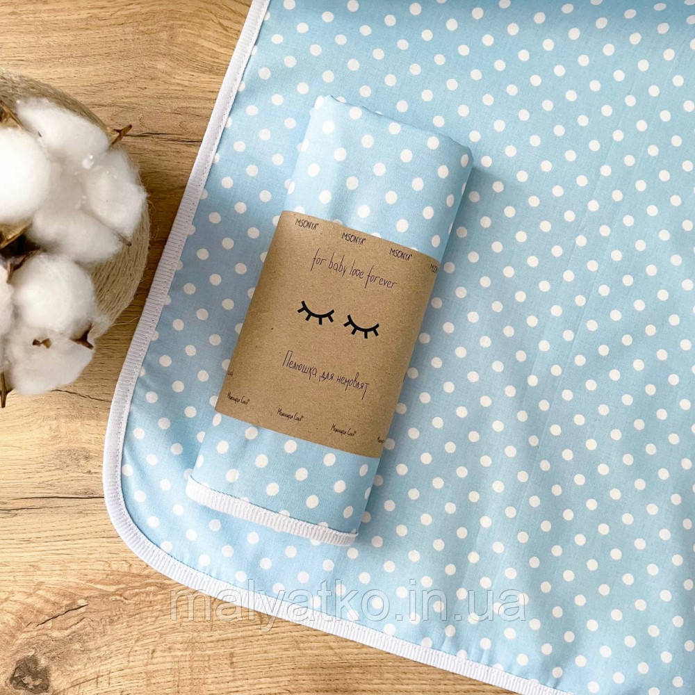 Пелюшка непромокаюча Горошок на блакитному, фото 1