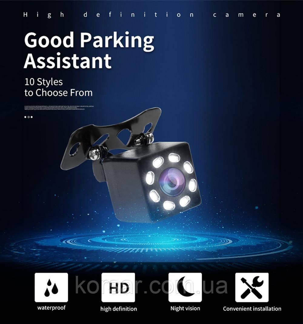 Автомобільна камера заднього огляду Hippcron CCD 8 LED Night View HD, фото 1