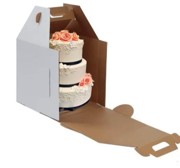 Белая картонная коробка для торта пряничного домика 300х300х300 мм самосборная с плоской ручкой - фото 7 - id-p1935196188