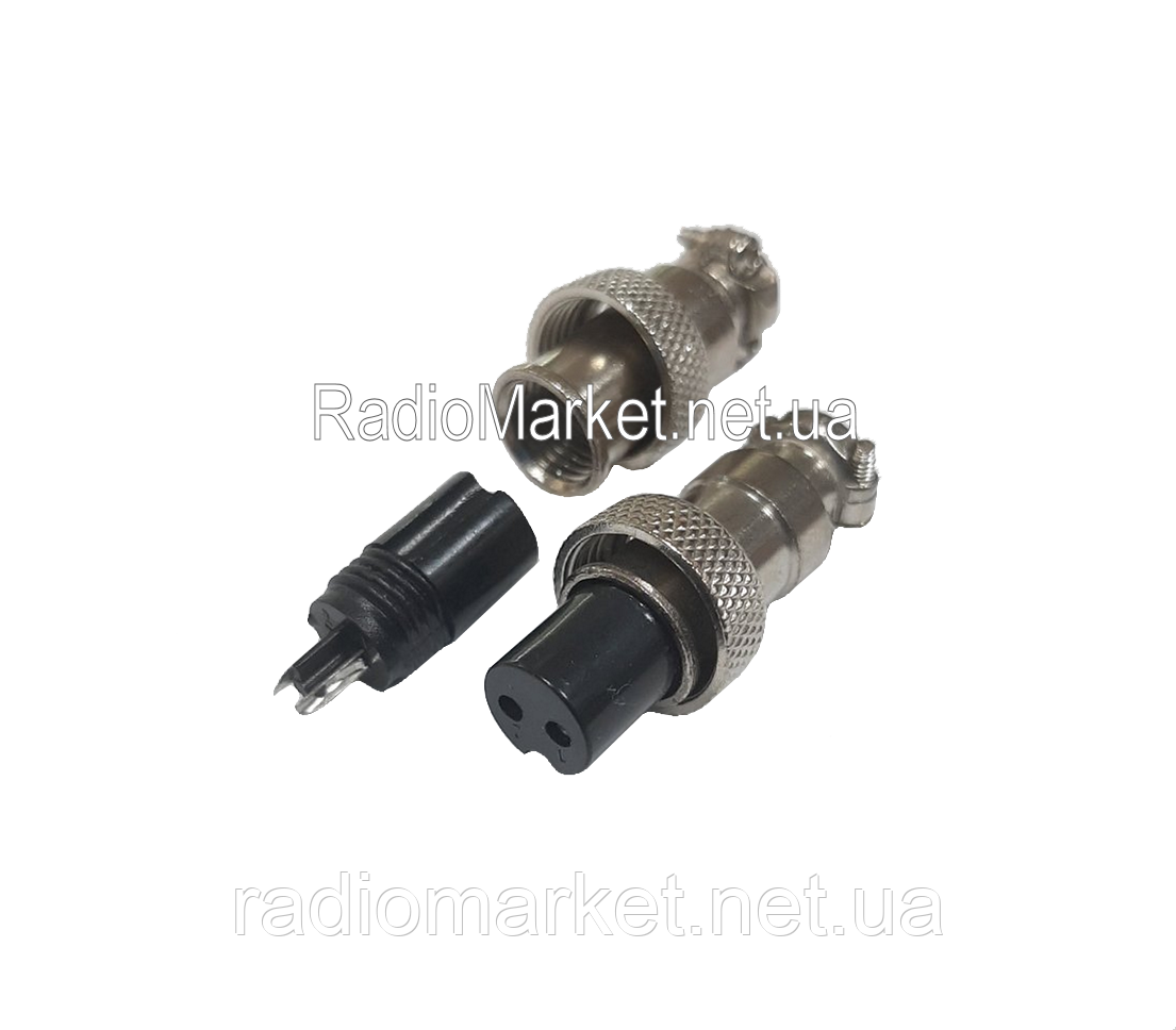 Роз'єм гарнітурниq MIC 2pin Female (гніздо), під кабель, металевий корпус, фото 1