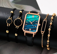 Комплект жіночий кварцевий наручний годинник та браслети. Женские часы