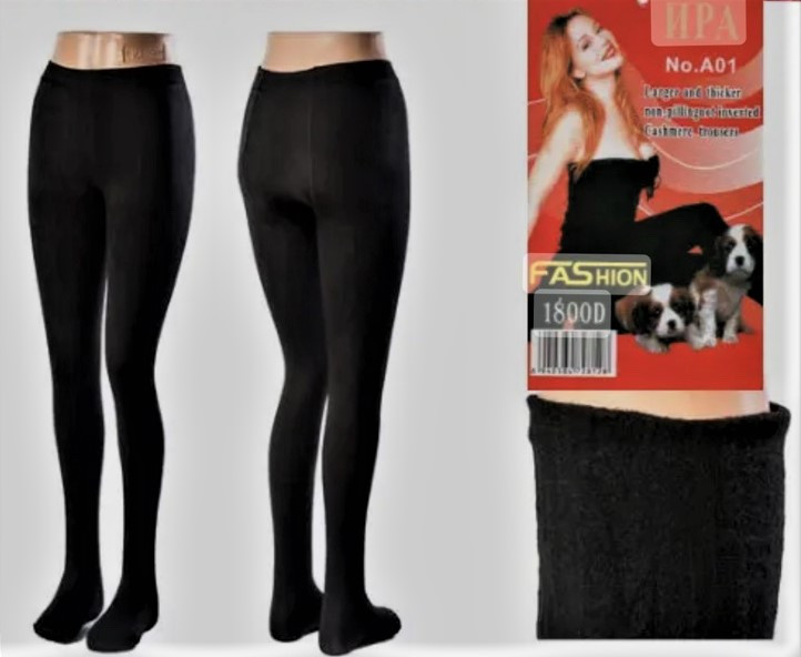 Теплі жіночі колготи на тонкому флісі 3/4р чорні, фото 1