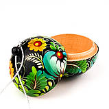 Шар шкатулка Петриківський розпис новорічна на ялинку з дерева 6см ЗЕЛЕНІ КВІТИ Український сувенір, фото 2