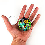 Шар шкатулка Петриківський розпис новорічна на ялинку з дерева 6см ЗЕЛЕНІ КВІТИ Український сувенір, фото 3