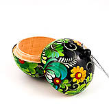 Шар шкатулка Петриківський розпис новорічна на ялинку з дерева 6см ЗЕЛЕНІ КВІТИ Український сувенір, фото 6