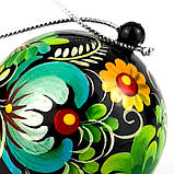 Шар шкатулка Петриківський розпис новорічна на ялинку з дерева 6см ЗЕЛЕНІ КВІТИ Український сувенір, фото 8