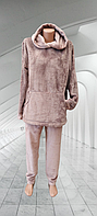 Махровая женская пижама больших размеров+Норма, Женский теплый домашний костюм, махровый костюм