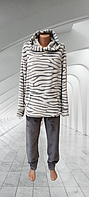 Махрова жіноча піжама великих розмірів+Норма Шиншила, Жіночий теплий домашній костюм, махровий костюм