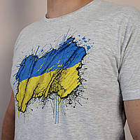 Футболка с флагом Украины (S), летняя футболка мужская меланж, патриотическая футболка с рисунком серая топ