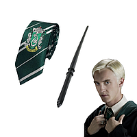 Набор Драко Малфоя 2 в 1: Галстук Слизерин + Волшебная Палочка Драко Малфоя | Косплей Harry Potter Cosplay