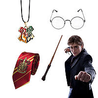 Набор Гарри Поттера 4 в 1: Галстук + Очки + Волшебная Палочка + Кулон | Косплей Harry Potter Cosplay