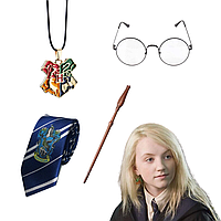 Набор Полумны Лавгуд 4 в 1: Галстук + Кулон + Волшебная Палочка + Очки | Косплей Harry Potter Cosplay