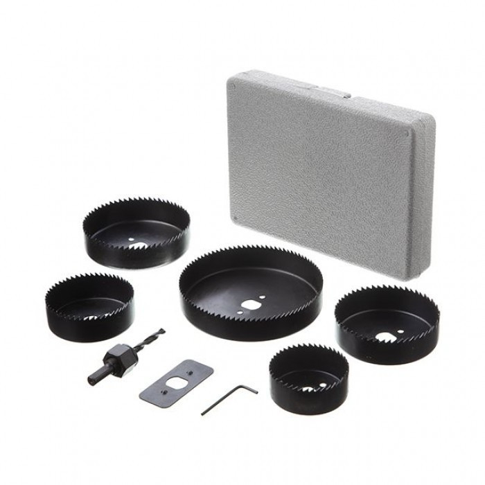 Набір корончастих свердел за деревиною збірний 64-127 мм, 8 шт. (64,76,89,102,127мм) INTERTOOL BT-0024, фото 1