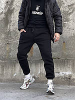 Мужские зимние черные спортивные штаны трехнитка на флисе , Мужские теплые спортивные брюки черные модны niki
