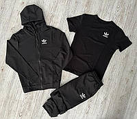 Черный мужской спортивный костюм Adidas на змейке 3в1 осень весна, Мужской комплект Адидас + черная Футб trek