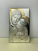 Икона серебряная с позолотой "Святое Семейство" VALENTI прямоугольная 12 см на 20 см