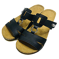 Літні шльопки жіночі на липучках зі шкіряною устілкою, анатомічні босоножки на платформі з плоскою підошвою. 40, Чорний