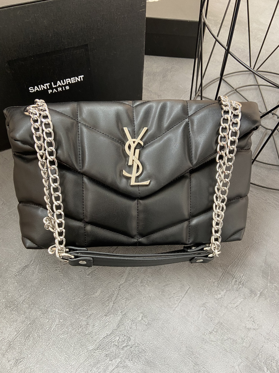 YSL puffer chain black silver 30*16*9