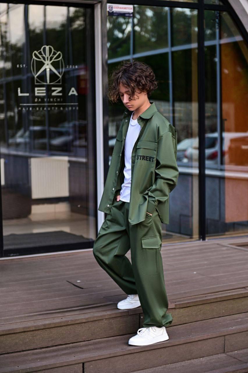 Підлітковий костюм стильний оверсайз, сорочка та штани карго, фото 1