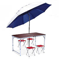 Туристичний складаний стіл + 4 стільця + компактний парасольку