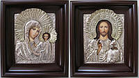 Писані ікони для весілля Казанська Божа Матір і Господь Вседержитель - ікони з сріблом та позолотою (Гр-59)