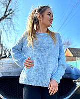 Женский свитер ручной вязки голубой 42-48