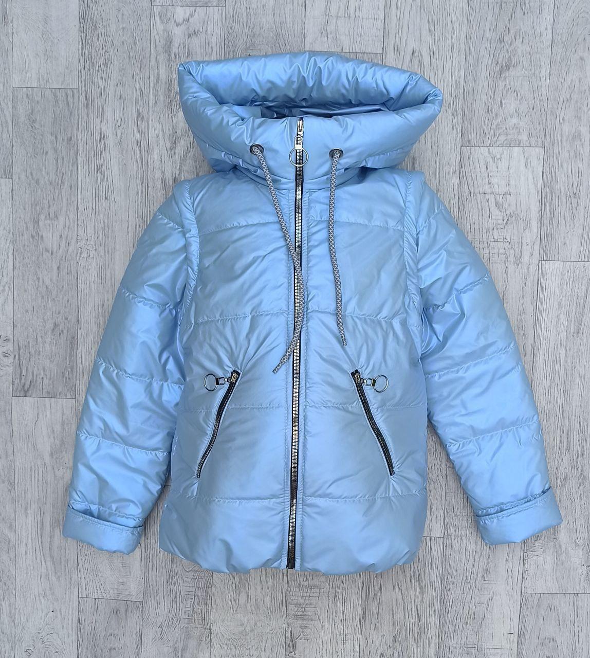 Демісезонна куртка -жилетка на дівчинку, для дітей і підлітків, модна дитяча курточка для дівчат 8-14 років на осінь - блакитний