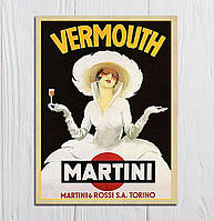 Декоративная металлическая табличка для интерьера Martini Vermouth, Металлическая вывеска для декора 20*30см