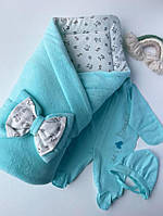 Демисезонный конверт на выписку в роддом Весна-Осень для новорожденного мальчика. Одеяло (плед) 85*85 см