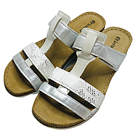 Літні шльопки жіночі на липучках зі шкіряною устілкою, анатомічні босоножки на платформі з плоскою підошвою. 39, Білий