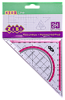 Косинець-транспортир 2 в 1 з рожевою смужкою, блістер, KIDS Line