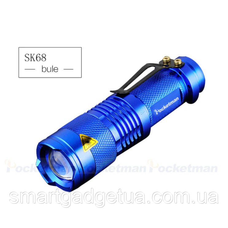 Тактичний ручний вело міні Led Ліхтарик POCKETMAN Синій Телескопічний Q5 три режими свічення