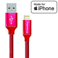 Кабель для Айфона CW Lightning, красный, 1 метр, нейлоновый, шнур зарядки на айфон iPhone (лайтинг/лайтнинг)