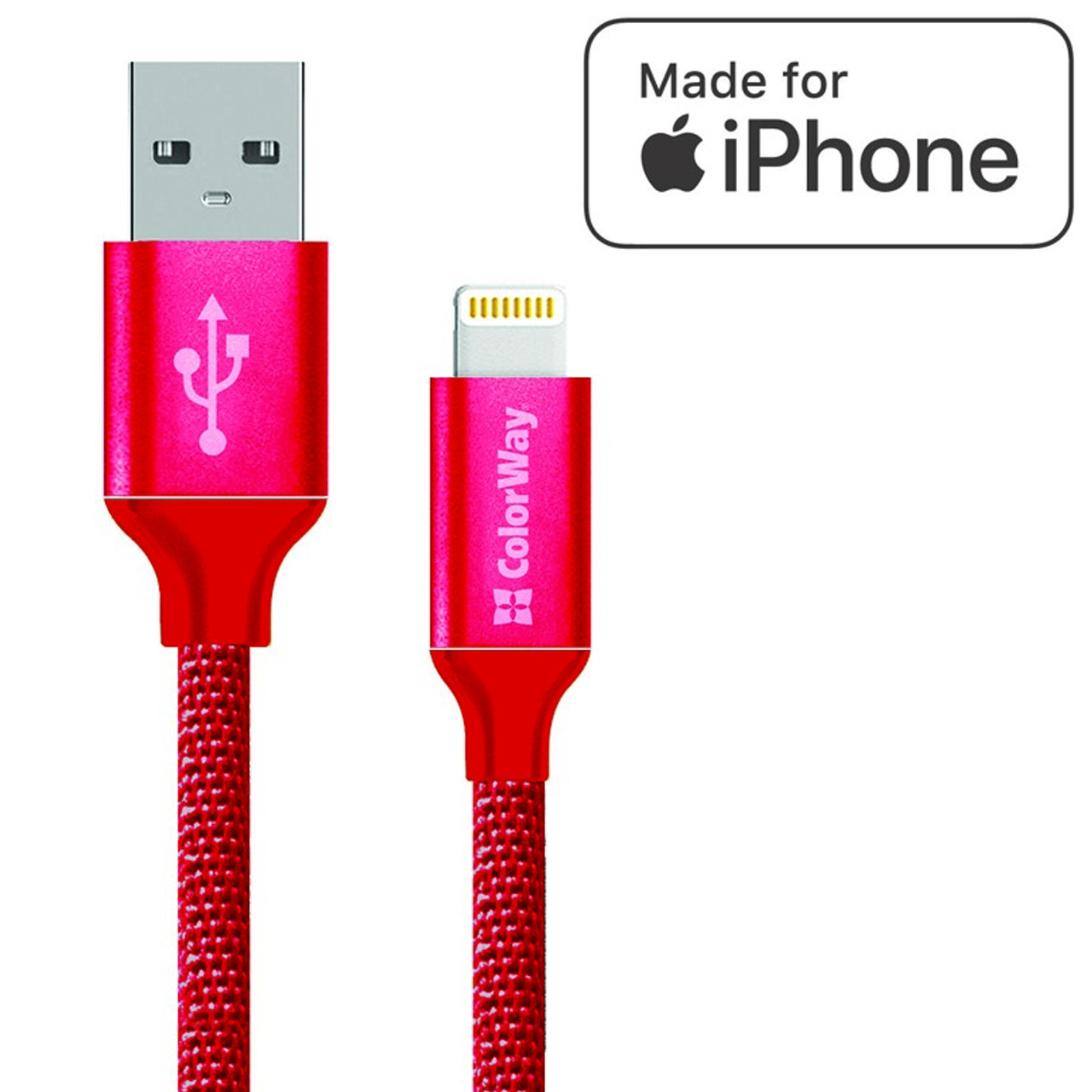 Кабель для Айфона CW Lightning, красный, 1 метр, нейлоновый, шнур ...