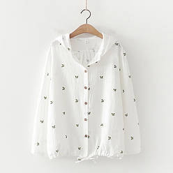 Жіноча котонова блузка сорочка з капюшоном