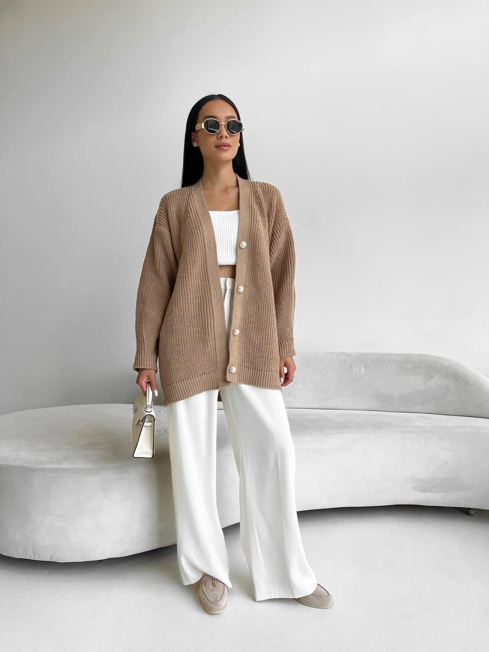 Жіночий в'язаний подовжений кардиган, фото 1