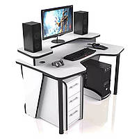 Компьютерный геймерский стол COMFORT с надстройкой и ящиками GT14N 140 см белый с черным