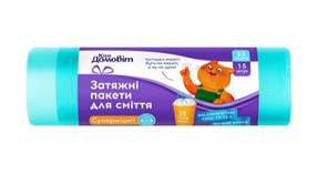 Пакунки для сміття Кіт Домовить з затяжками суперпрості LD 35 л 15 шт Бірюзові 48204405281
