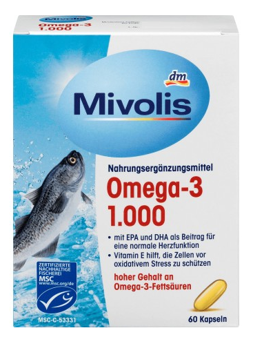 Вітаміни Біологічно активна добавка Mivolis Omega - 3 1000mg, 60 шт. НІМЕЧЧИНА 401035499950