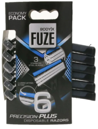 Набір з 6 бритв BODY X FUZE Precision-PLUS практичні чоловічі одноразові бритви з 3 лезами з нержавіючої сталі 8718924871928