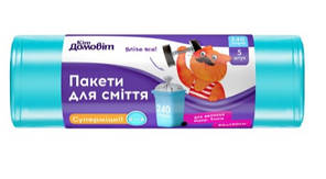 Пакунки для сміття Кіт Домовіт суперкріпкі бірюзові 240 л, 5 шт. 4820204404789