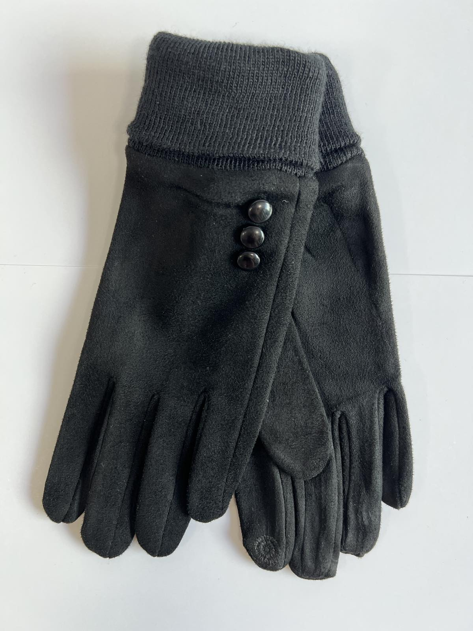 Женские сенсорные перчатки на манжете замша/флис (оптом) - фото 1 - id-p1935430474