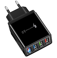 Сетевое Зарядное Устройство - Блок Питания QC 3.0 на 4-USB Порта (Черный)