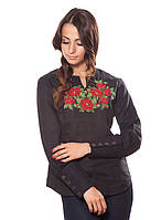 Жіноча чорна льляна блузка з вишивкою